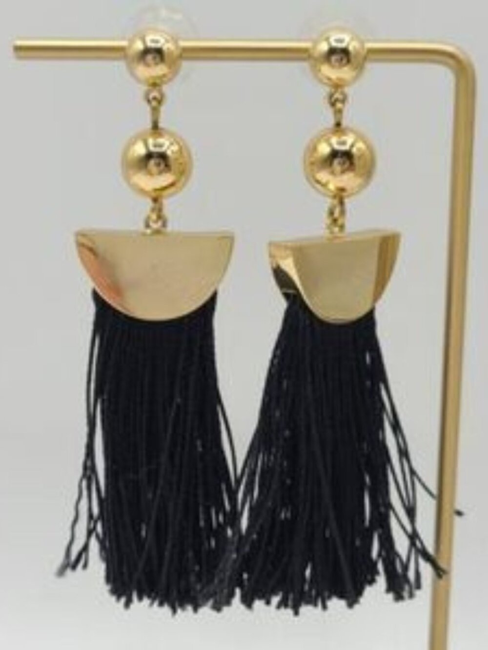 J Crew Gold Tone Black Tassel Earrings NWOT